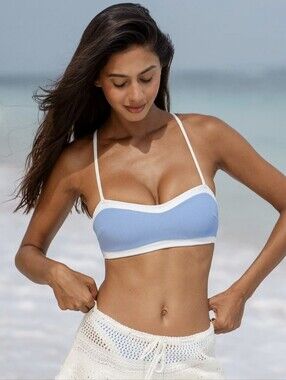 NWT Berlook Blue Contrast Bandeau Bikini Top